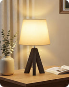 Tripod Table Lamp, 14.6" Small Bedside Table Lamp, Modern Nightstand Lamp with White Linen Shade & Dark Walnut Base, Boho Desk Lamp for Bedroom, Kids Room, Living Room, Study, VW51TL05