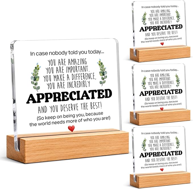 Thank You & Appreciation Gifts Bulk for Coworkers, Friends, Women and Men, Inspirational Gift Ideas, Motivational Desk Decor for Office Home, 4 x 4 Inches, Set of 4