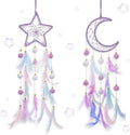 Dream Catcher Wall Hanging Set, 2 Pcs Purple Dream Catchers Wall Decor Feather Hanging Ornaments Moon Star Design Dreamcatcher for Girls Bedroom Room Decor Birthday