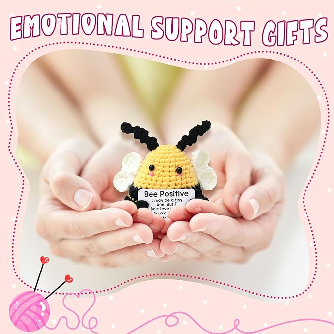 Emotional Crochet Bee Gifts, Affiramation Cheer Up Gifts for Her Birthday White Elephant, Romantic I Love You for Grandma Sister Friend Coworker