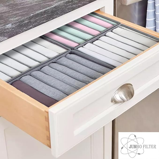4 Pack Drawer Organizers for Clothing, 7 Grids Foldable Washable Drawer Organizer Clothes, for Folded Clothes, T-shirt, Tank Tops, Camisoles, Underwear, Leggings, Baby Clothes