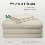 California Design Den Split King Sheet Set - 100% Cotton, 600 Thread Count Sateen, Breathable Luxury King Size Sheets for Adjustable Bed, Luxury Soft Hotel Quality Sheets - Ivory (Warm Cream)