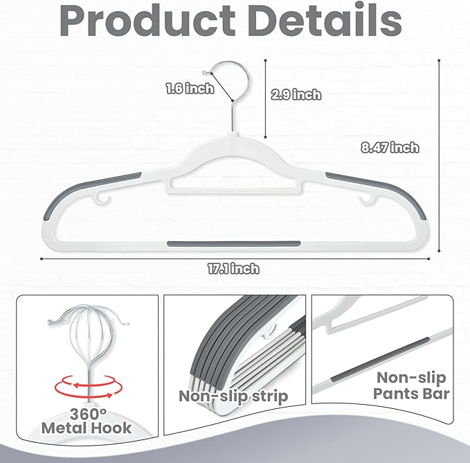 Plastic Hangers 30 Pack, Slim Hangers Non Slip for Closet, Non-staining Space Saving Hanger, 17.1 inches Coat Hanger Heavy Duty Hanging Dry Wet Clothes, Gray