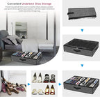 Onlyeasy Under Bed Shoe Storage Organizer with Sturdy Handles and Clear Window 1 Pack Fits 12 Pairs, Premium Foldable Underbed Shoes Container Box for Closet, Linen-like Black, MXAUBSB1P