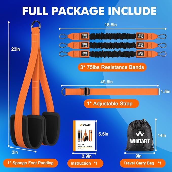 WHATAFIT Pull Up Assistance Bands, Resistance Bands for Pull Up Bar Working Out with Feet Straps ，Adjustable Heavy Duty Pull Up Assist Equipment, Home Gym Fitness Exercise Strength Muscle Training