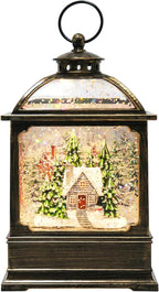 Christmas Snow Globe Lantern with 8 Music Songs & 6H Timer Water Snow Globe Lantern USB & Battery Operated for Christmas Festival Decorations Gifts (House)