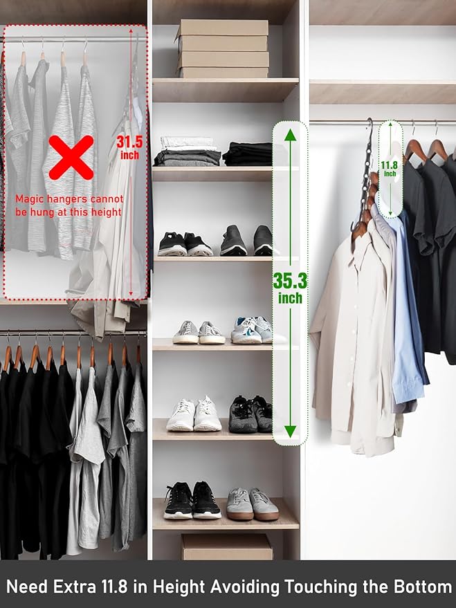 HOUSE DAY Black Magic Space Saving Hangers 10 Pack, Premium Smart Hanger Hooks, Sturdy Cascading Hangers with 5 Holes for Heavy Clothes, Closet Organizers and Storage, College Dorm Room Essentials