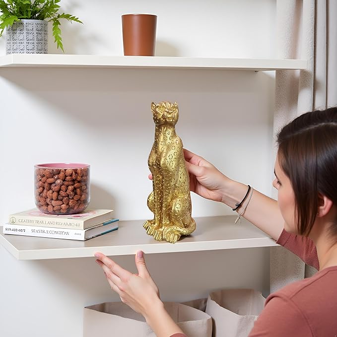 Cheetah Statue Sculptures Home Decor , 11"Gold Leopard Antique Classical Figurine Sitting Sculpture Standing,Office,living room,dining room,display rack,coffee table or entrance tabletop decoration