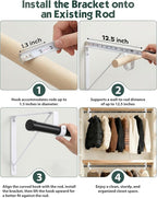 6 Pack Closet Rod Bracket, Heavy Duty Closet Rod Support with Rod Holder, Wall Mounted Closet Shelf Brackets with Triangle Stabilizing Design for Closet, Bathroom and Kitchen, White