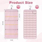 Dynoro Double-Sided Hanging Jewelry Organizer, Large Pink Storage Roll for Earrings, Necklaces, Rings, 48 Pockets 21 Hooks, Durable Oxford Fabric for Closet, Wall, Door, 1 piece, Jewelry Not Included