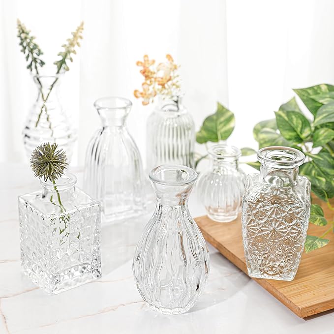 Glass Bud Vase Set of 32 Pcs, Small Glass Vases for Flowers, Clear Bud Vases in Bulk, Vintage Vases for Wedding Centerpieces, Wedding Decorations, Home Table Flower Decor