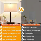 21" Touch Bedside lamps with 2 USB & AC Outlets, 3-Way Dimmable Bedside Table Lamps Set of 2 for Bedroom Living Room Office Reading, White Shade Lamps for Night Stands, 2700K LED Bulbs Included