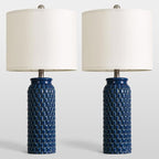 USumkky 27" Ceramic Table Lamps Set of 2 - Modern Farmhouse & Boho Style, Bedside Nightstand Lamps for Bedroom, Living Room End Table Lamps, Small Desk Lamp(Blue)
