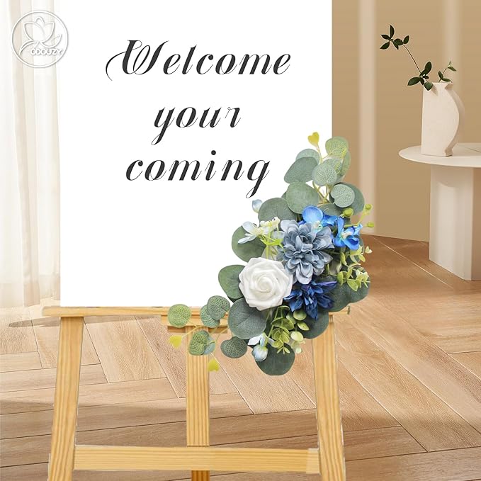 Odouzy Artificial Wedding Arch Flowers for Wedding Sign,Set of 2 for Welcome Ceremony Sign,Faux Floral Swags,Wedding, Banquet and Reception Backdrop Floral Decoration (Blue)