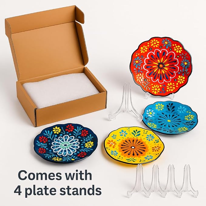 4-Piece 5-Inch Handmade Turkish Ceramic Plate Set – Wall & Table Decor & Jewelry/Ring Dish – Decorative Rings & Jewelry Tray Set