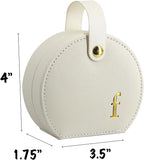 COLLECTIVE HOME - Travel Jewelry Case, Elegant Half-Moon Design with Gold Monogram, Detachable Handle, Personalized Accessory Organizer, Gift for Fashion-Forward Women and Teens (f)