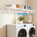 Steel Closet Shelf with Hanging Rod, Back Wall & Side Wall Mounted, 52-95'' Expandable White Closet Shelves, Heavy Duty Storage Rack Holds 220 lbs, Adjustable DIY Closet Rod Divider Separator