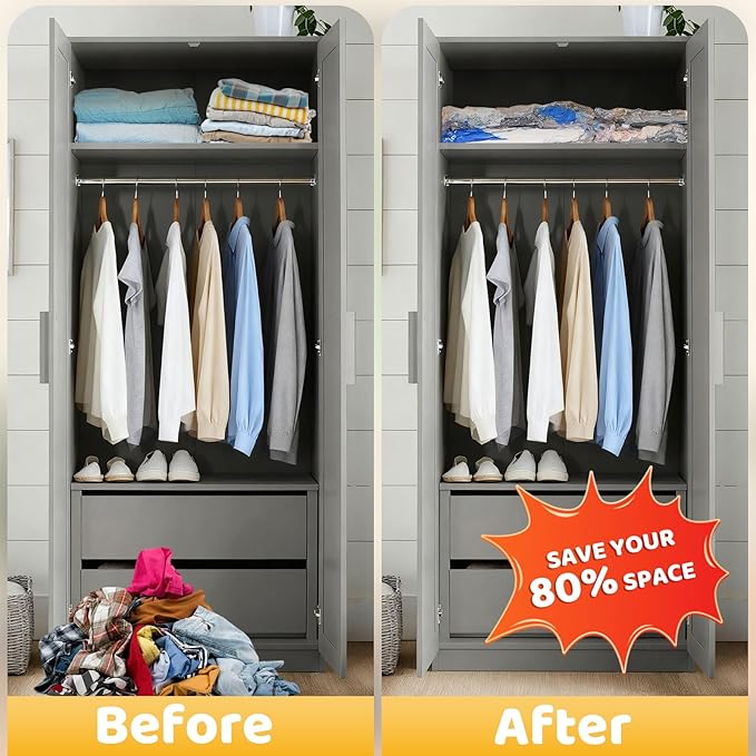 Vacuum Storage Bags with Electric Pump, Multi Size Space Saver Bags for Clothes, Comforters & Blankets, Compression Storage Bags with Airtight Seal, Reusable Travel Packing Bags (15.7 * 23.6 in)