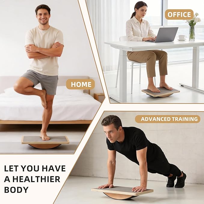 Juoe Balance Board Wobble Board for Adults and Kids - Anti-Slip 350LBS Balance Board for Physical Therapy,Balance Training,Posture Correction,Standing Desk Core Strength Wooden Balance Rocker Board