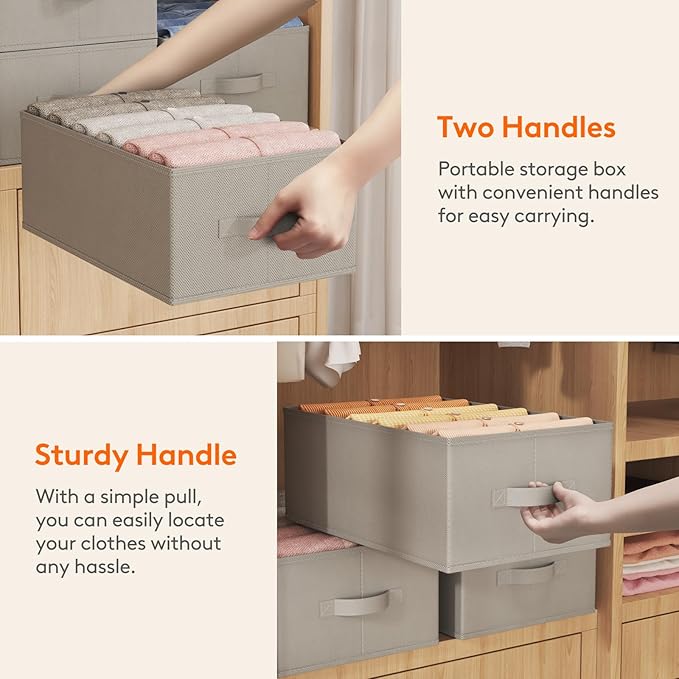 Lifewit 6 Pack Clothes Organizer, 6 Grids Closet Jean Storage Bins with Handles and Support Boards, Foldable Drawer Organizer for Sweater, Pants, T-shirt, Dress, Grey, 42 x 27 x 17 cm/16x10x7''