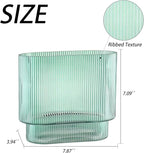 Ribbed Glass Vase, Green Glass Vase, Fluted Short Vases for Flowers, Modern Vases for Living Room, Dining Room, Bathroom, Desk, Shelf, Wedding, Office, 7 Inches