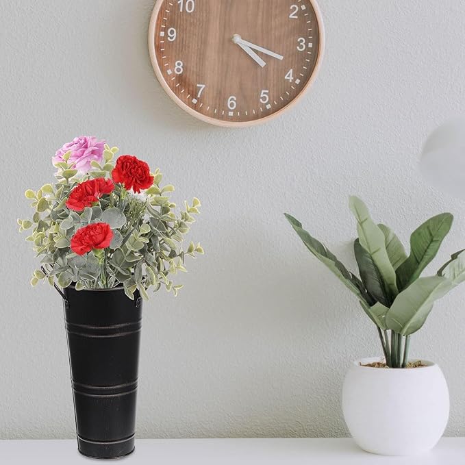 Metal Umbrella Stand Standing Umbrella Holders Bin Canes , Perfect for Entryway and Porch Use, Ideal Organizer for Home and Office Rustic Floral Bucket Floor Vase for Entryway Porch Indoor (black)