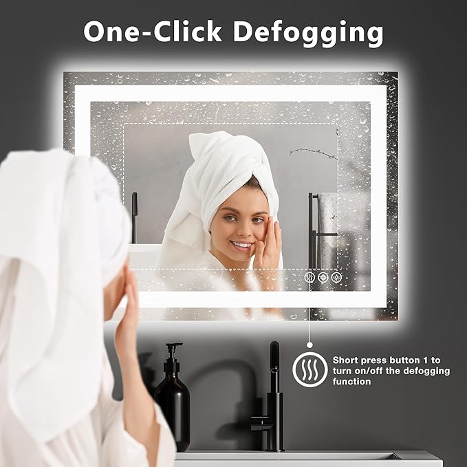 DUMOS 24.1"x36.1" LED Bathroom Mirror, Smart Anti-Fog Bathroom Vanity Mirror with Front Light & Backlit, 3 Color Temperatures, Dimmable, Memory Function