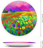 Decorative Plates, A Vibrant Wildflower Field Ceramic Dinner Plate Home Wobble-Plate with Display Stand, Wall Hanging Decor for Living Dining Room Kitchen Household 10 Inch