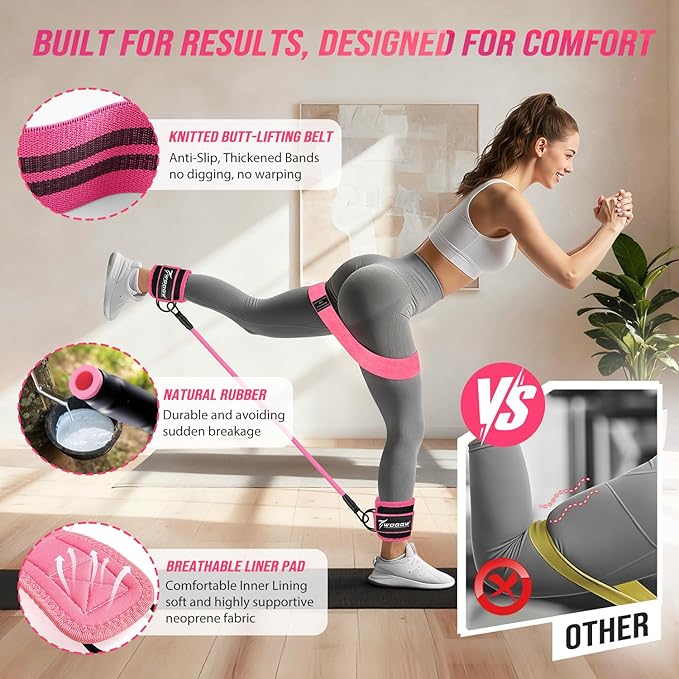 WOQQW Resistance Bands Set - Ankle Resistance Bands with Cuffs for Legs & Glute Workout, Fabric Booty Bands for Women, Home Gym Exercise Equipment for Hip, Pilates, Fitness, Yoga, Physical Therapy