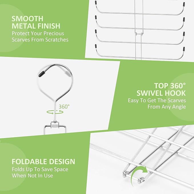 Scarf Hanger for Closet, 20 Large Capacity Scarf Organizer, Space Saving Scarf Holder Hijab Rack Closet Organizers and Storage, Silver 1 Pack