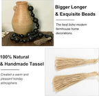 2" Extra Large Wood Bead Garland with Tassels, 60" Long Rustic Farmhouse Wooden Beads Garland, Decorative Beads Boho Decorations for Home Table Mantle Black