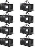 CONGREGATE 8-Pack Heavy Duty Black Moving Bags with Zippers and Handles, Heavy Duty Storage Handbags for Space Saving, Made of PE, 97 Liters/25.6 Gallons (28.7 Inch x 13.7 Inch x 15 Inch)