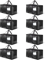 CONGREGATE 8-Pack Heavy Duty Black Moving Bags with Zippers and Handles, Heavy Duty Storage Handbags for Space Saving, Made of PE, 97 Liters/25.6 Gallons (28.7 Inch x 13.7 Inch x 15 Inch)