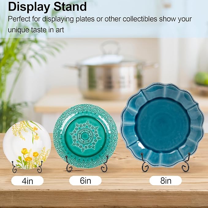 vivinin 6 Pack Plate Stands For Display (4 Inch, 6 Inch, 8 Inch), Plate Holder 3 Size Picture Frame Stand of Metal, Frame Holder Stand and Artworks for Book, Tabletop Art, Picture, Photo and Platter