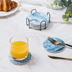 Hoewina 6Pcs Drink Coasters with Holder, Marble Style Ceramic Drink Coaster, Absorbent Coasters Set Suitable for Kinds of Cups, Modern Style Coaster for Coffee Table, 4 Inches（Style 9）