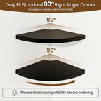 Fun Memories Corner Shelf Wall Mount Set of 2 - Solid Oak Wood Floating Corner Shelf with Cable Hole, 7in Rustic Design for Bedroom, Living Room, Kitchen (Black)