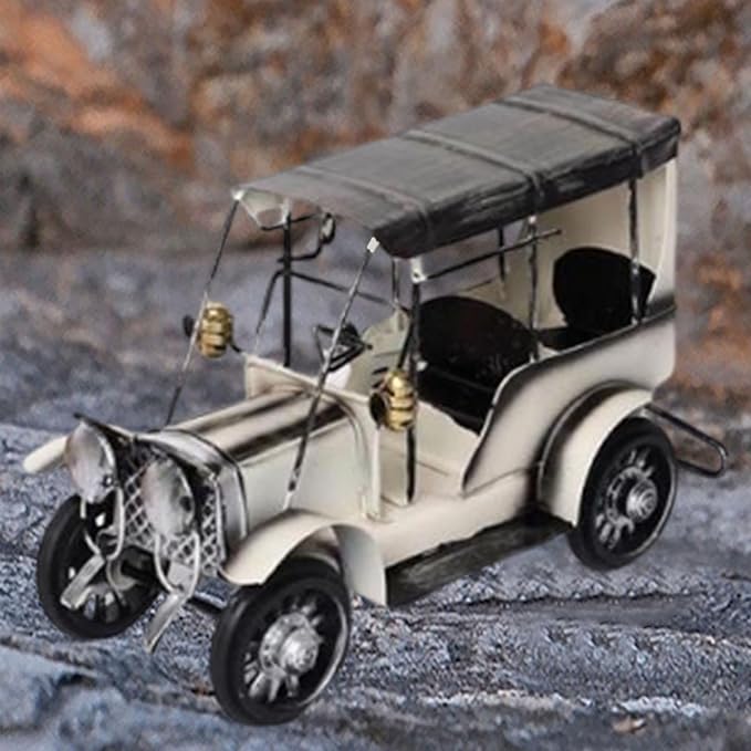 Vintage Design Car Model Home Decor Photo Prop Desktop Ornament Iron Decoration Automobile Figurine Collectible for Farmhouse, White