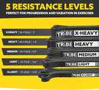 Tribe Lifting Resistance Bands for Working Out Men and Women - Set of 5 Pull Up Bands for Strength Training, Exercise Bands with Handles, Door Anchor and Bar Options for Home Gym