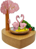 Wooden Flamingo Music Box - Heart Shaped Music Box Base, Flamingos rotate with the music, Mechanical Musical Box, Gift for Birthday, Valentine's Day, Wedding, Anniversary, Home Décor (Flamingos)