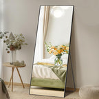 DUMOS 19"x58" Full Length Mirror with Stand, Floor Standing Aluminum Frame, Shatter-Proof Nano Glass for Bedroom, Living Room, Cloakroom – Modern Simple Home Decor,Can Be Hanging or Leaning, Black