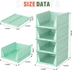 Closet Organizer, 4 Pack Stackable Storage Bins for Closet Shelves, Plastic Storage Drawers Basket Weekly Clothes Organizer for Kids(4L)（Green）