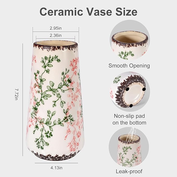 Ceramic Vase, GUKJOB Small Cute Flower Vase for Pampas Grass, Home, Living Room, Dining Table, Farmhouse, Office Decor, Bedroom, Table, and Kitchen Shelf (Green & Pink-A)