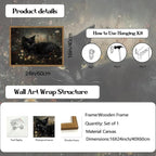 Framed Vintage Black Cat Canvas Wall Art, Gothic Dark Academia Cat Pictures Wall Decor, Moody Floral Animal Paintings Prints Cottagecore Home Decor for Living Room Bedroom Bathroom 16x24 inch