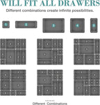 16 PCS Drawer Organizer Set, 5 Varied Size Bathroom and kitchen Drawer cabinet organizer Trays, Clear Storage Bins for Makeup, Jewelry, Utensils and Gadgets, Black
