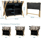Luggage Rack for Guest Room, Folding Suitcase Stand with Fabric Storage Shelf, Upgraded Bamboo Luggage Holder, Steel Foldable Luggage Stand for Guest Room, Bedroom, Hotel, Natural