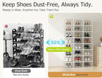 Kuject XX-Large Shoe Storage Boxes Organizers Clear Plastic Stackable 12 Pack, Shoe Rack & Holder Substitute, Sneaker Containers, Shoe Storage Organizer Bins for Closet, Under Bed,White(No Fold Line)