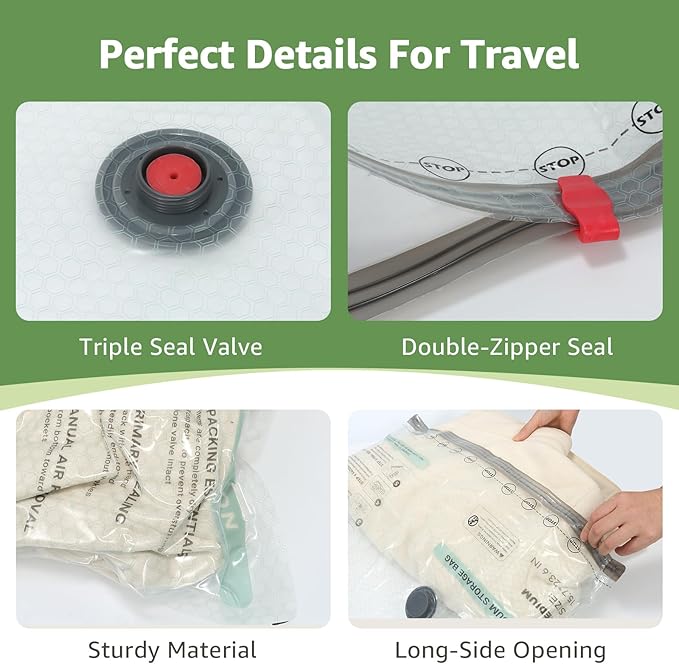 Vacuum Bags for Travel with Rechargeable air Pump, 3 Sizes Vacuum Seal Bags for Clothing, Space-Saving Compression Storage Bags for Travel & Closet Organization (6)