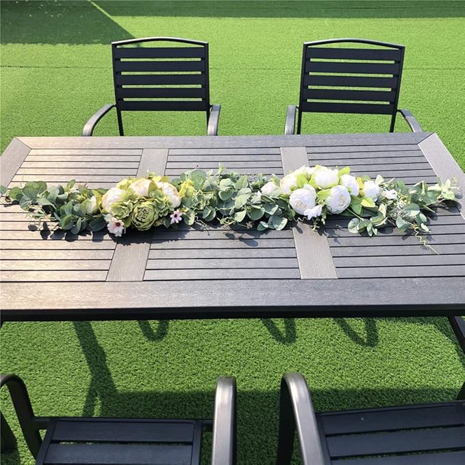 H&S BRIDAL Wedding Arch Flowers, 30 Inch Rustic Artificial Floral Swag for Door Lintel, Green Leaves Rose Peony Sunflowers Table Centerpieces Home Decoration