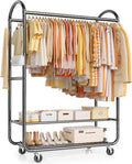 EAGMAK Heavy Duty Clothing Racks for Hanging Clothes 720 Lbs, Rolling Clothes Rack Double Rod Garment Rack with Lockable Wheels, Metal Closet Organizer for Bedroom, Laundry, Retail, Black