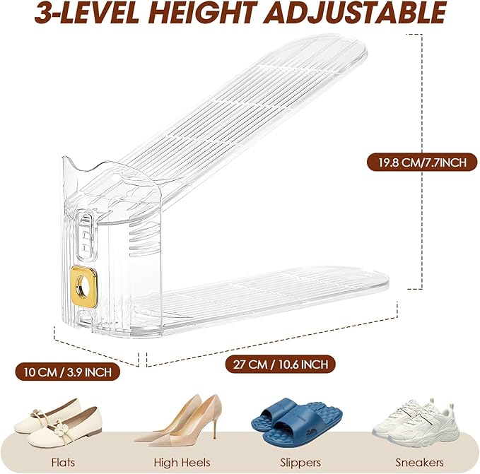 6 Pack Shoe Slots Organizer for Closet, Adjustable Shoe Stackers for a Pair of Shoes Shoe Rack Storage Shoe Space Saver 50% Shoe Shelf Display Holder for Closet